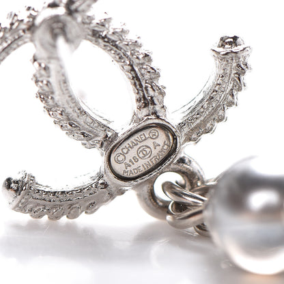 Chanel CC Dangle Earrings Pearly Grey Silver 3 of 4