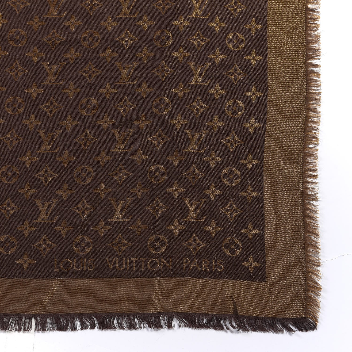Louis Vuitton Silk Lurex Wool Monogram Shine Shawl Brown 2 of 3