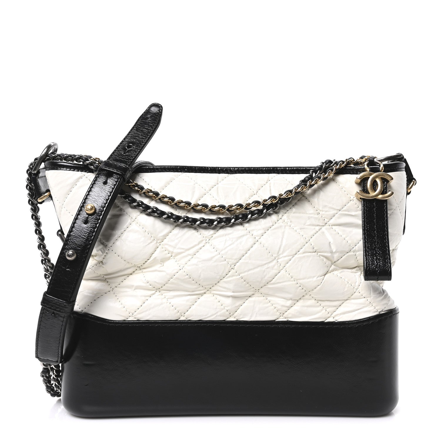 Chanel Aged Calfskin Quilted Medium Gabrielle Hobo Black White 1 of 10