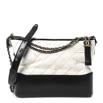 Chanel Aged Calfskin Quilted Medium Gabrielle Hobo Black White 1 of 10