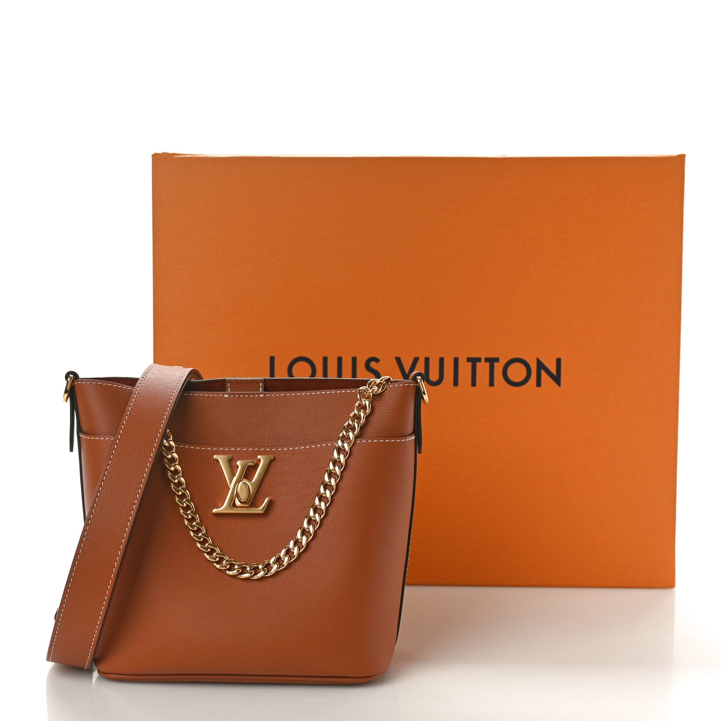 Calfskin Lock and Walk Bucket Cognac