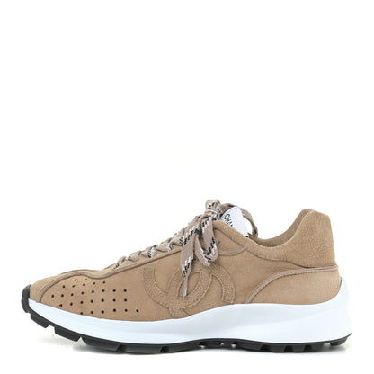Chanel Goatskin Suede CC Sneakers 37.5 Dark Beige 1 of 11