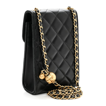 Chanel Lambskin Quilted Pearl Crush Phone Holder With Chain Black 3 of 12