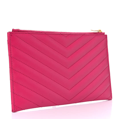 Saint Laurent Grain De Poudre Chevron Monogram Bill Pouch Fresh Fuschia 3 of 14