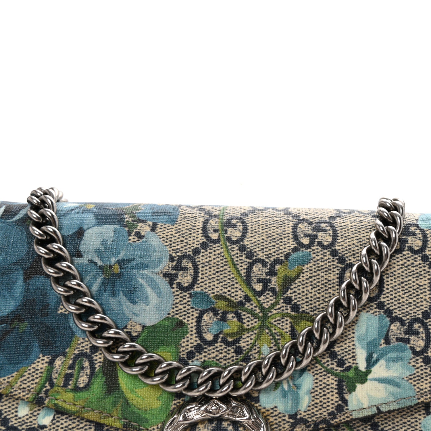 Gucci GG Supreme Monogram Blooms Mini Dionysus Chain Wallet Beige Blue Navy Vintage Blue 8 of 10