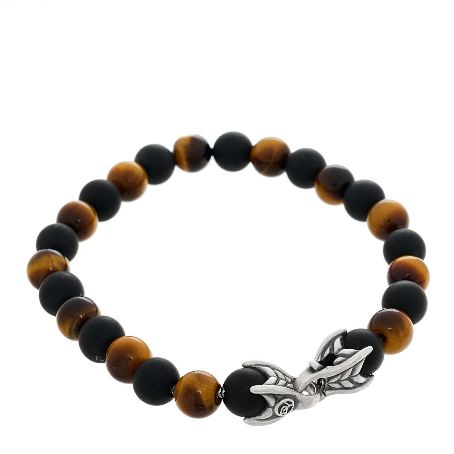David Yurman Sterling Silver Red Tiger Eye Black Onyx 8mm Spiritual Beads Bracelet 1 of 4