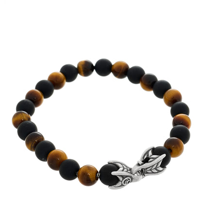 David Yurman Sterling Silver Red Tiger Eye Black Onyx 8mm Spiritual Beads Bracelet 1 of 4