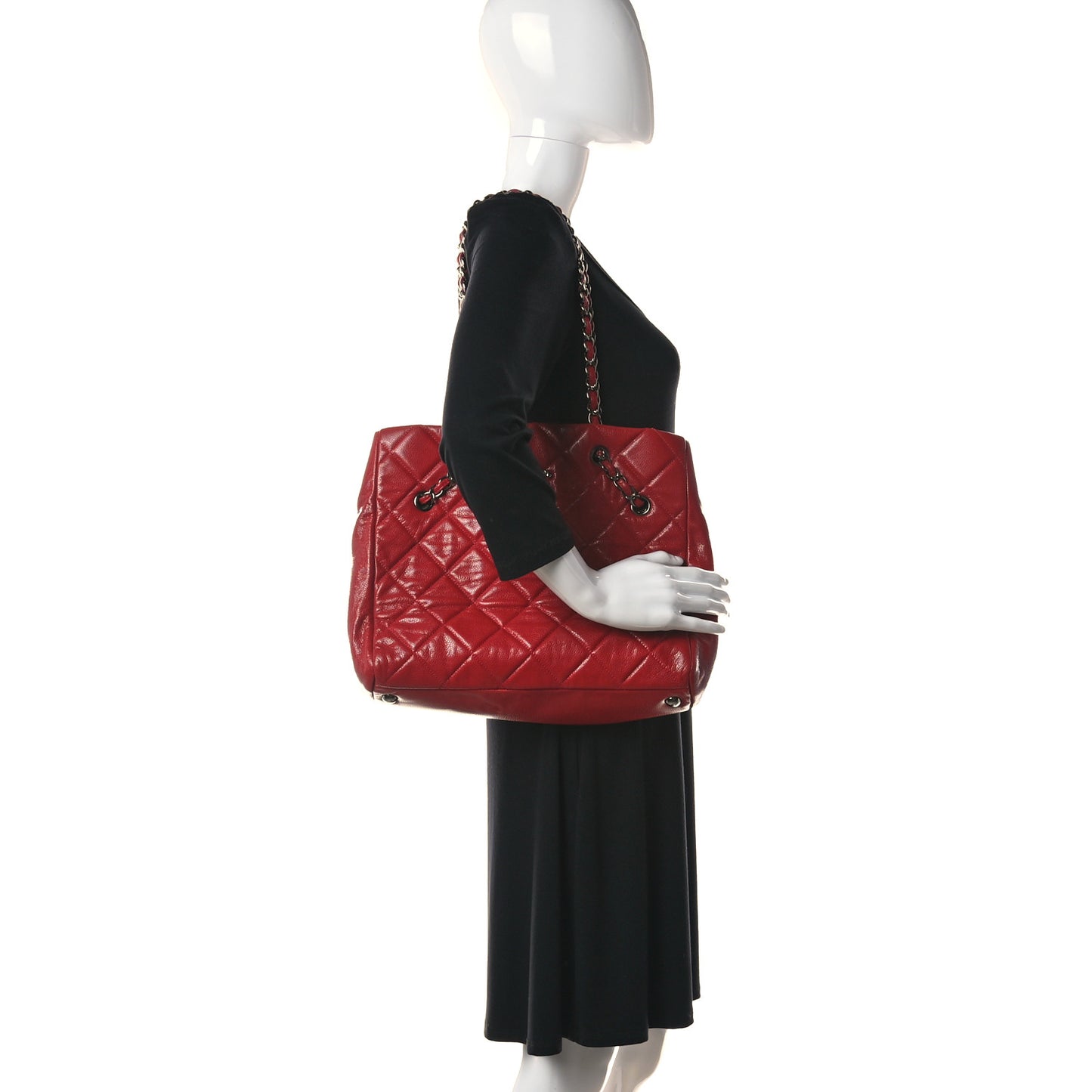 Soft Caviar Quilted Large Cells Tote Red