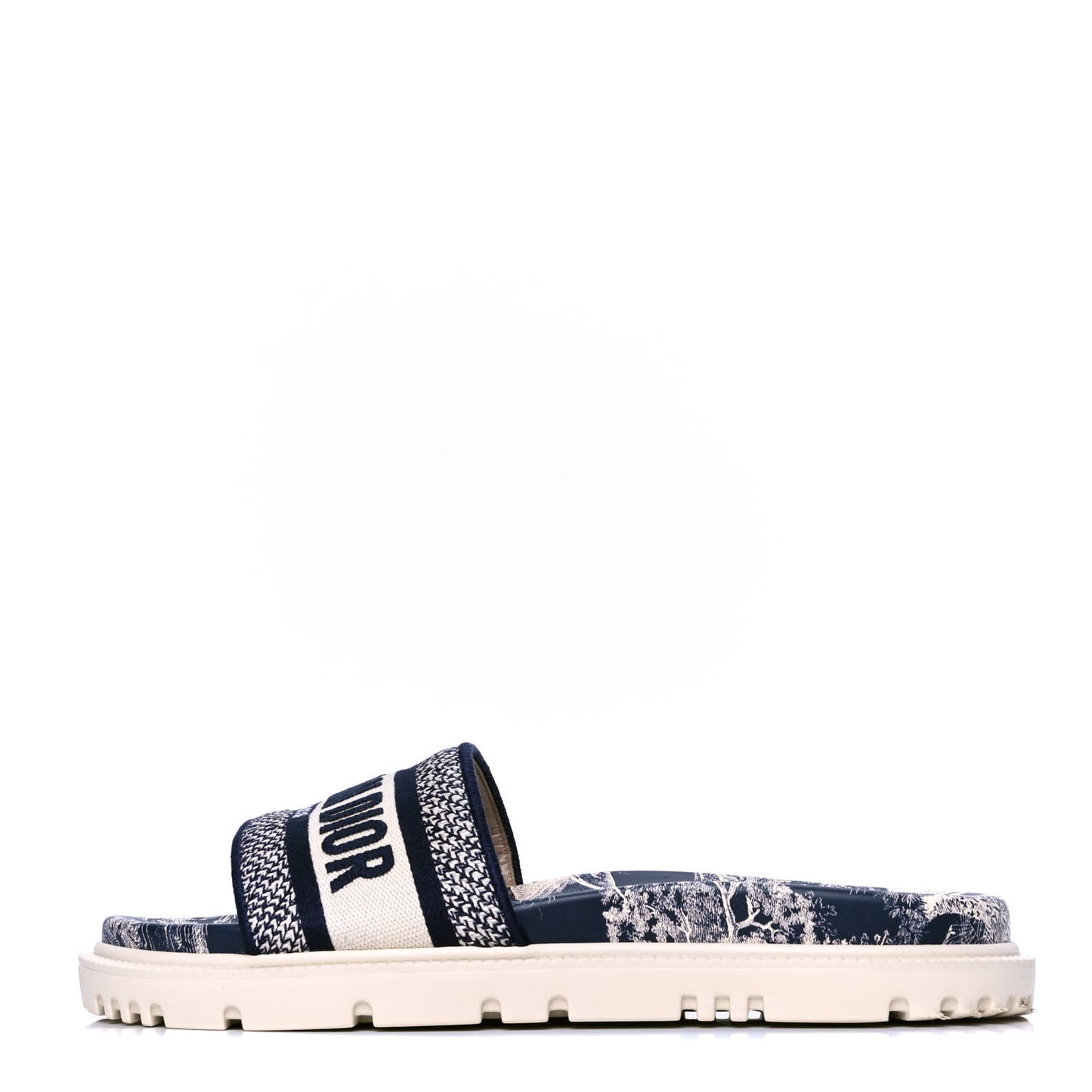 Canvas Toile de Jouy Embroidered Dway 10mm Slide Sandals 39 Deep Blue
