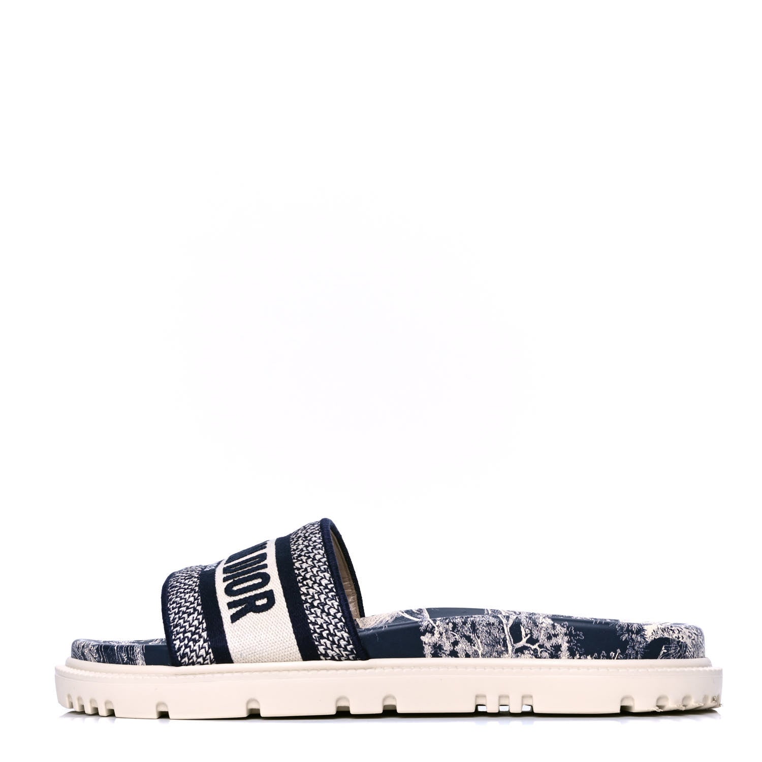 Christian Dior Canvas Toile de Jouy Embroidered Dway 10mm Slide Sandals 39 Deep Blue 1 of 4
