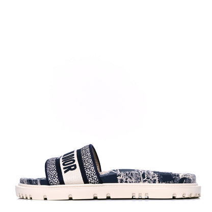 Christian Dior Canvas Toile de Jouy Embroidered Dway 10mm Slide Sandals 39 Deep Blue 1 of 4