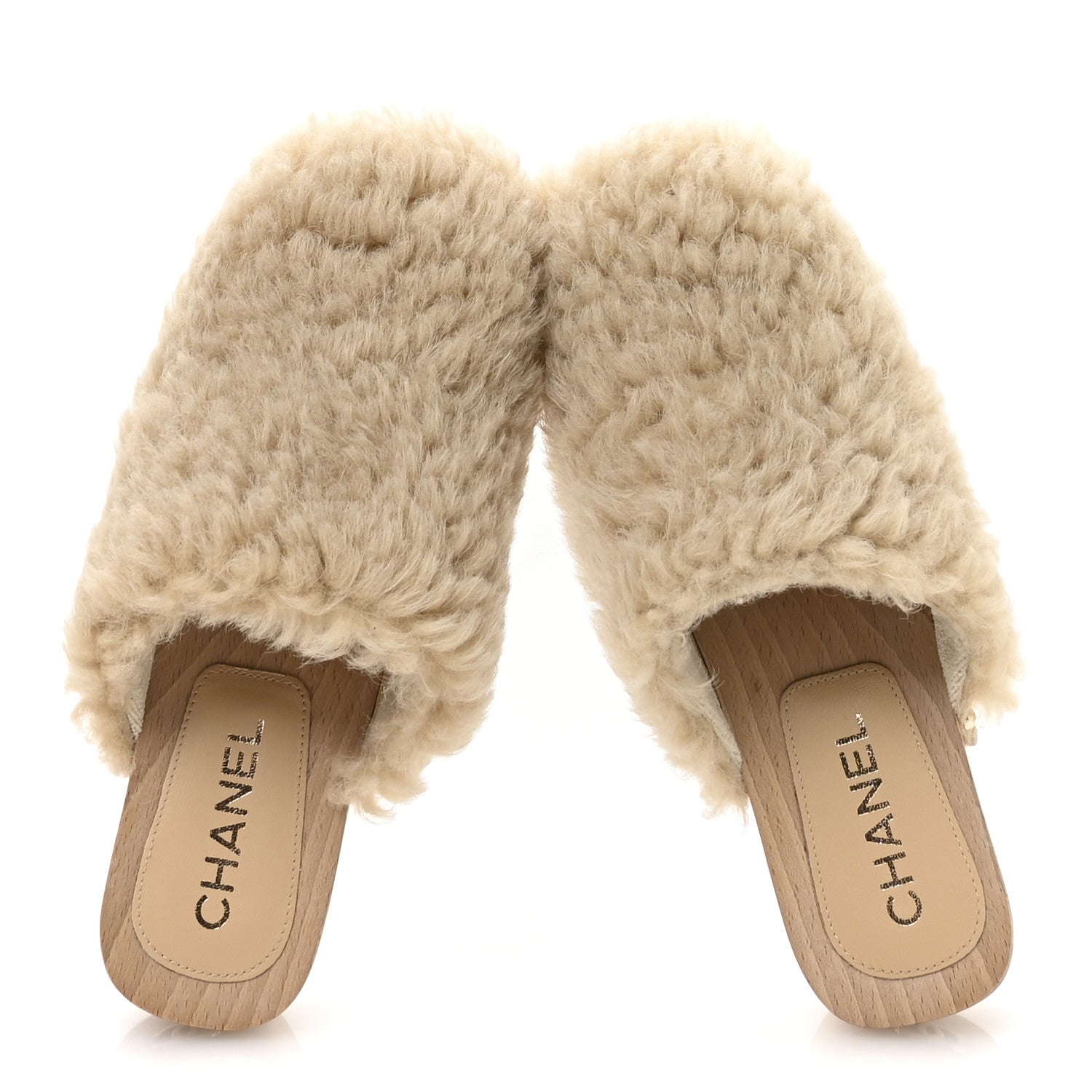 Chanel Shearling Lambskin Clogs 38 Beige 2 of 9