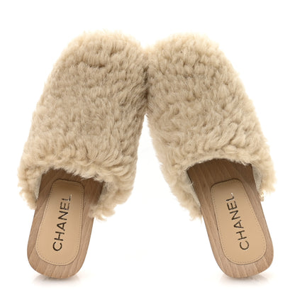 Chanel Shearling Lambskin Clogs 38 Beige 2 of 9