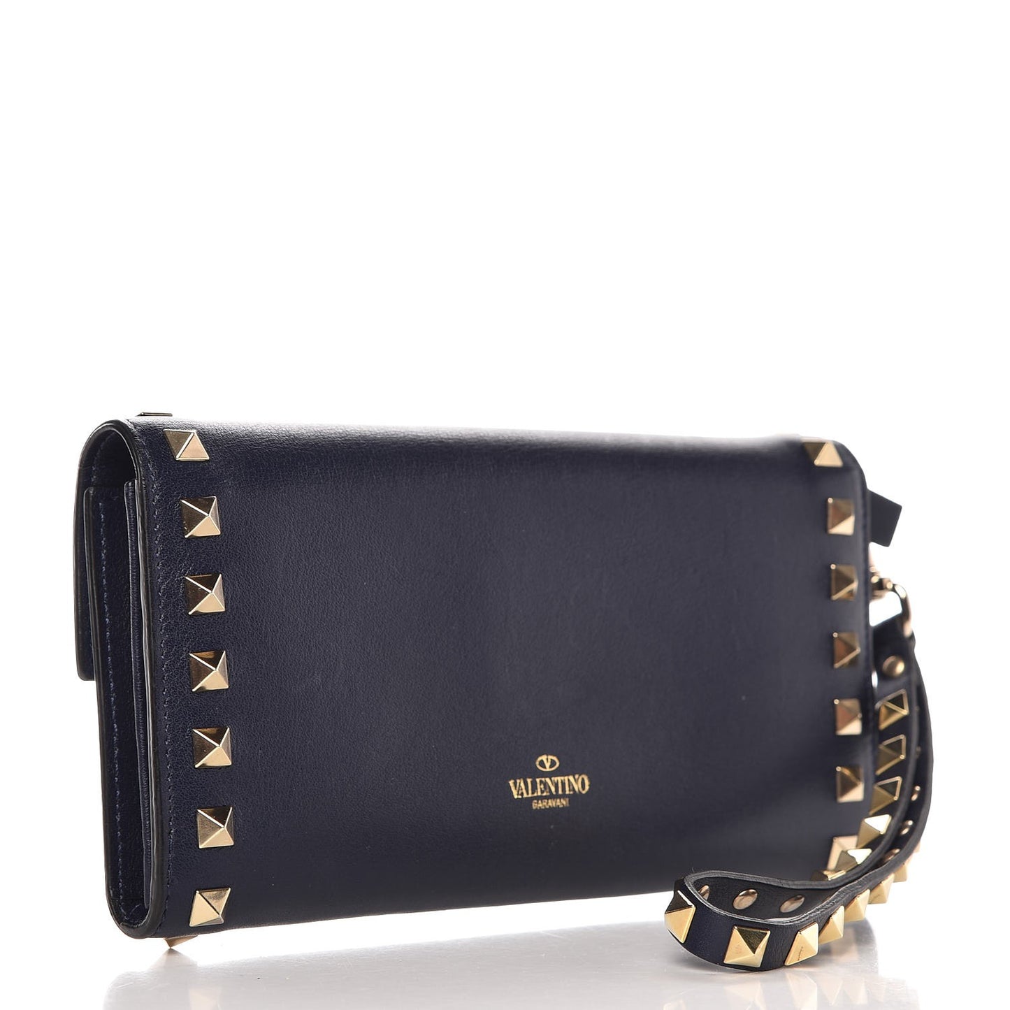 Calfskin Rockstud Wristlet Travel Wallet Marine