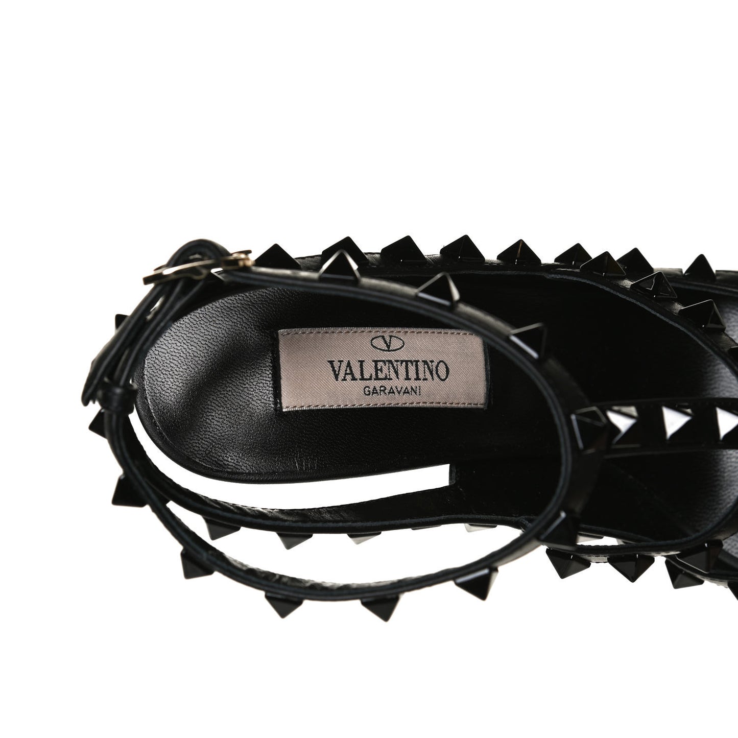 Calfskin Lacquered Monochrome Rockstud Ankle Strap 100mm Pumps 36.5 Black