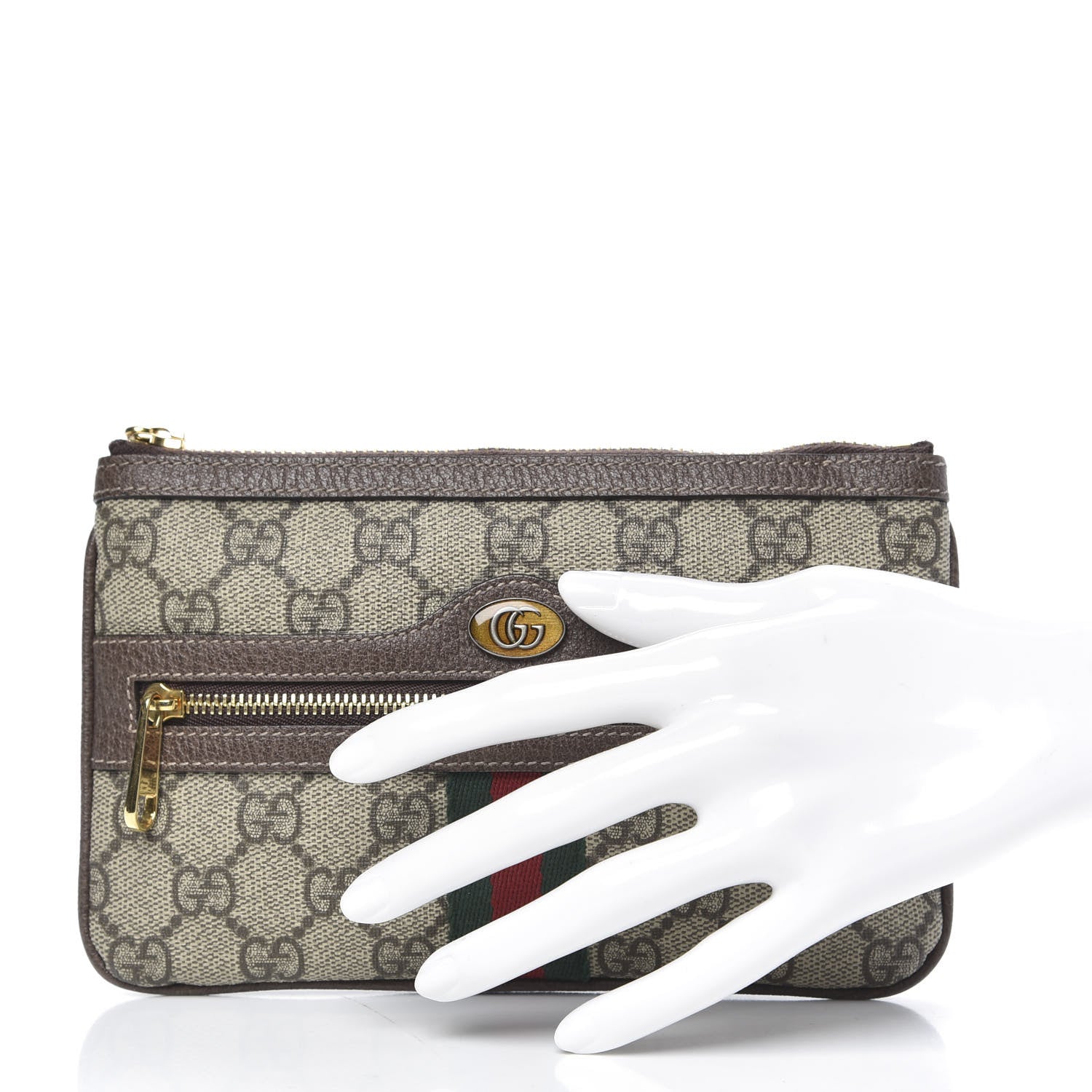 Gucci GG Supreme Monogram Web Small Ophidia Pouch Clutch Beige New Acero 2 of 7