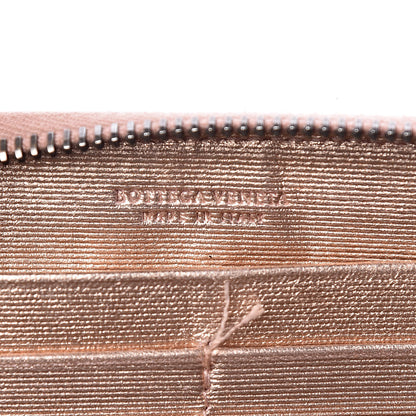 Bottega Veneta Metallic Grosgrain Intrecciato Zip Around Wallet Rose Gold 6 of 11