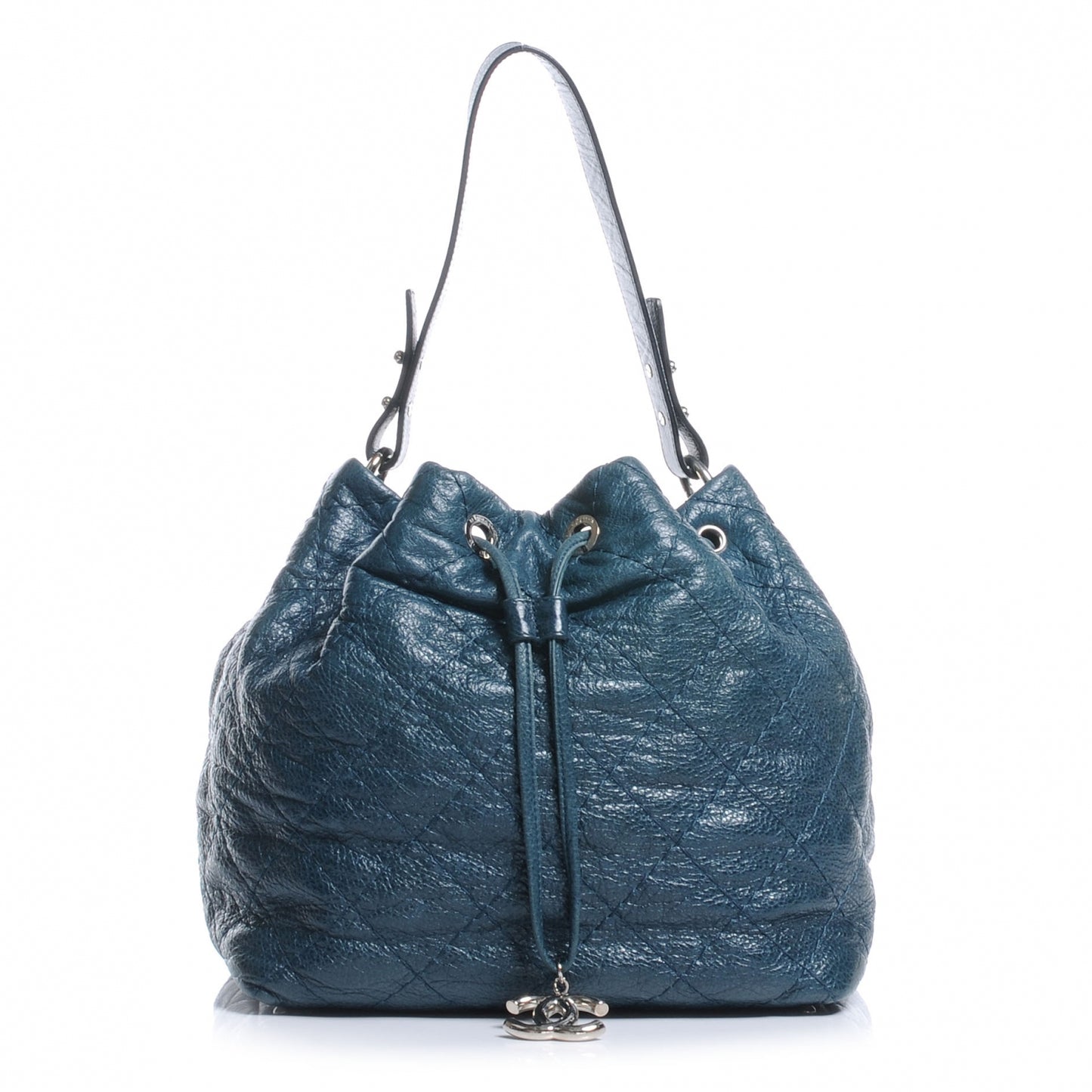 Glazed Calfskin On The Road Drawstring Tote Teal