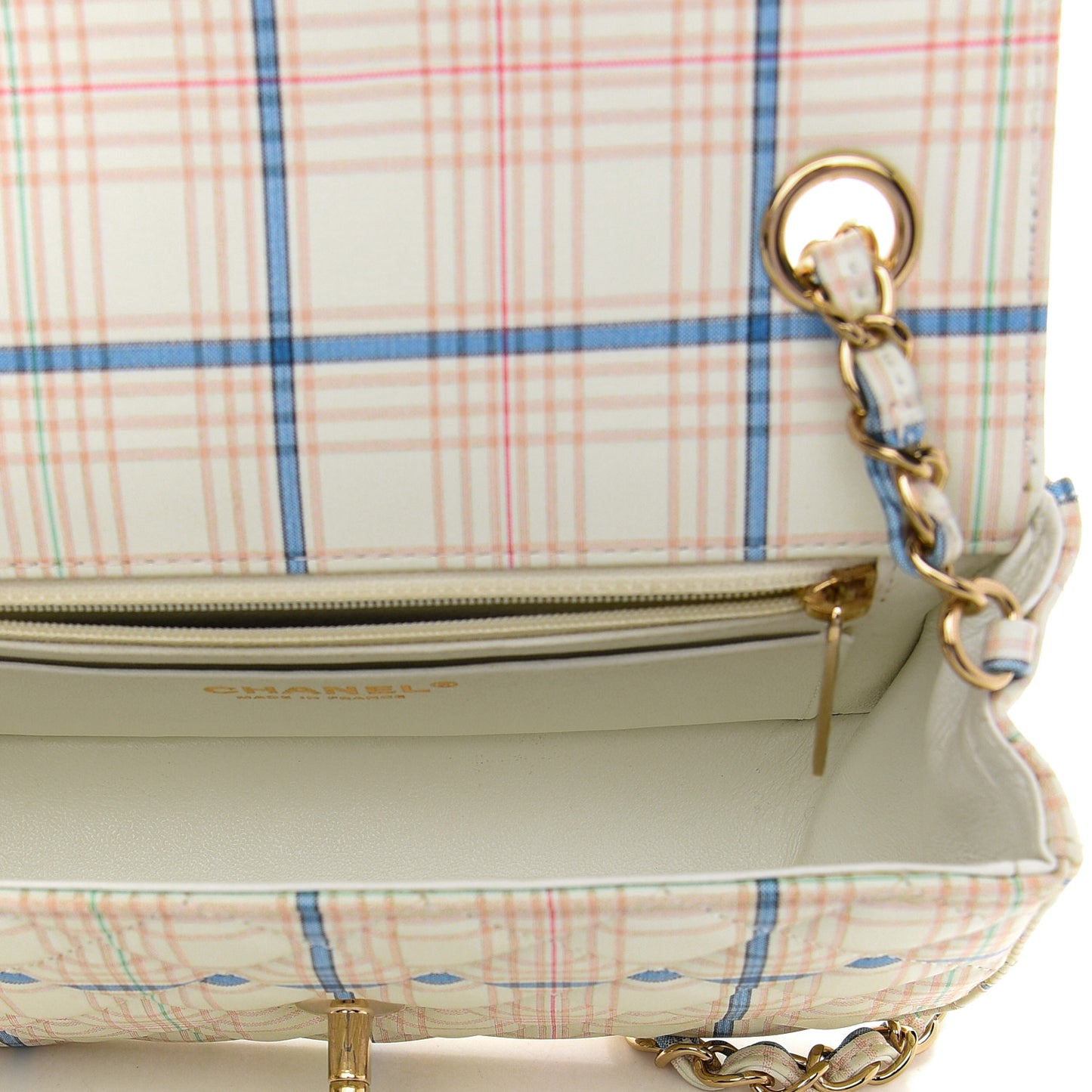 Calfskin Plaid Quilted Mini Rectangular Flap White Multicolor