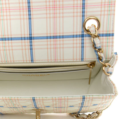 Chanel Calfskin Plaid Quilted Mini Rectangular Flap White Multicolor 5 of 9
