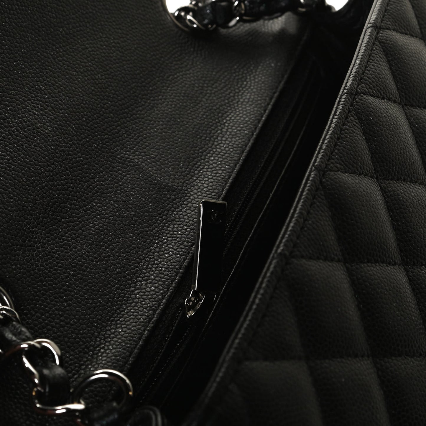 Iridescent Caviar Quilted Mini Rectangular Flap Black