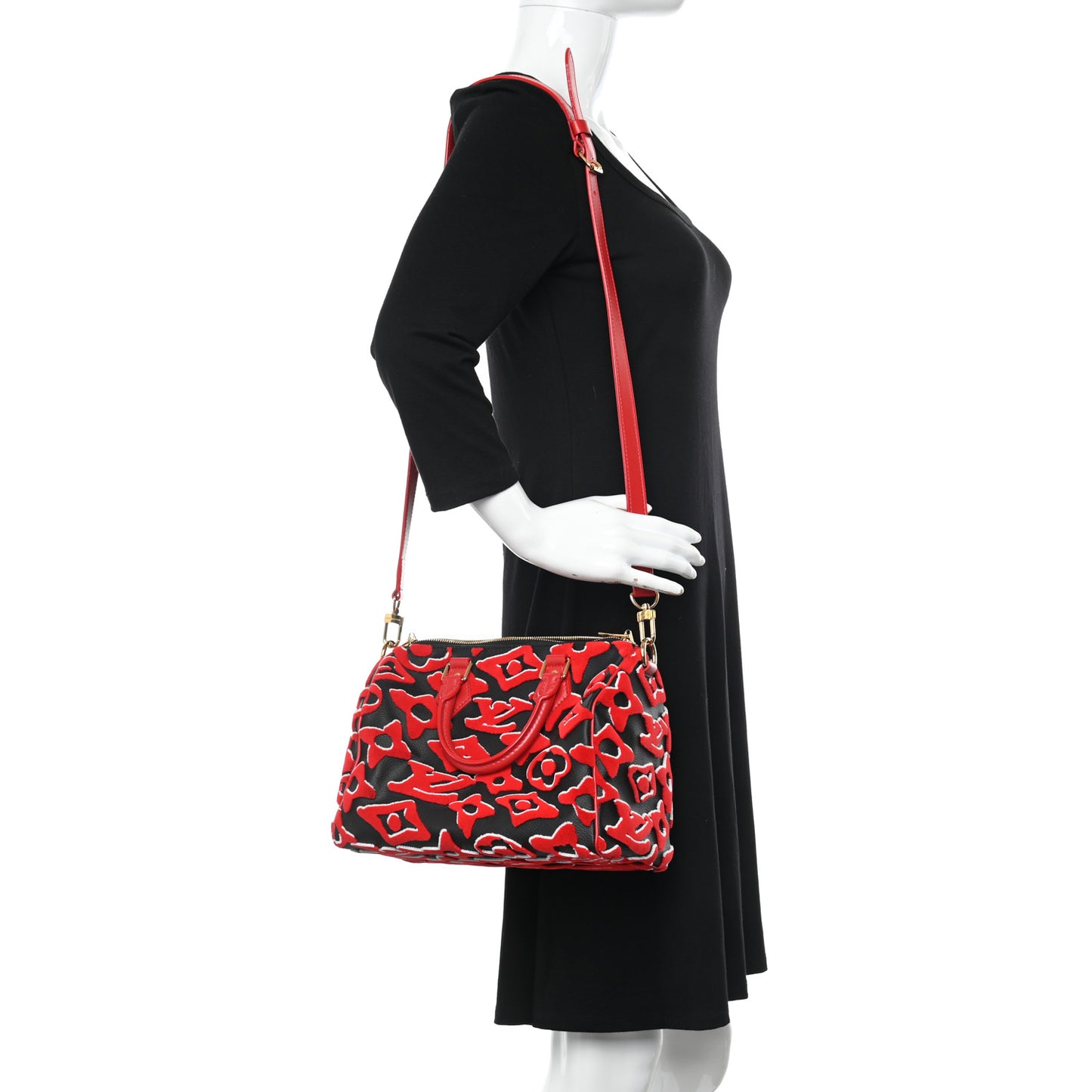 X UF Tufted Monogram Speedy Bandouliere 25 Black Red