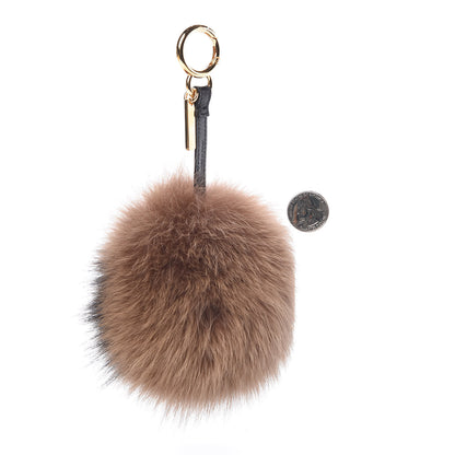Fendi Fox Fur Nappa FF Pom Pom Bag Charm Tobacco Black 2 of 3