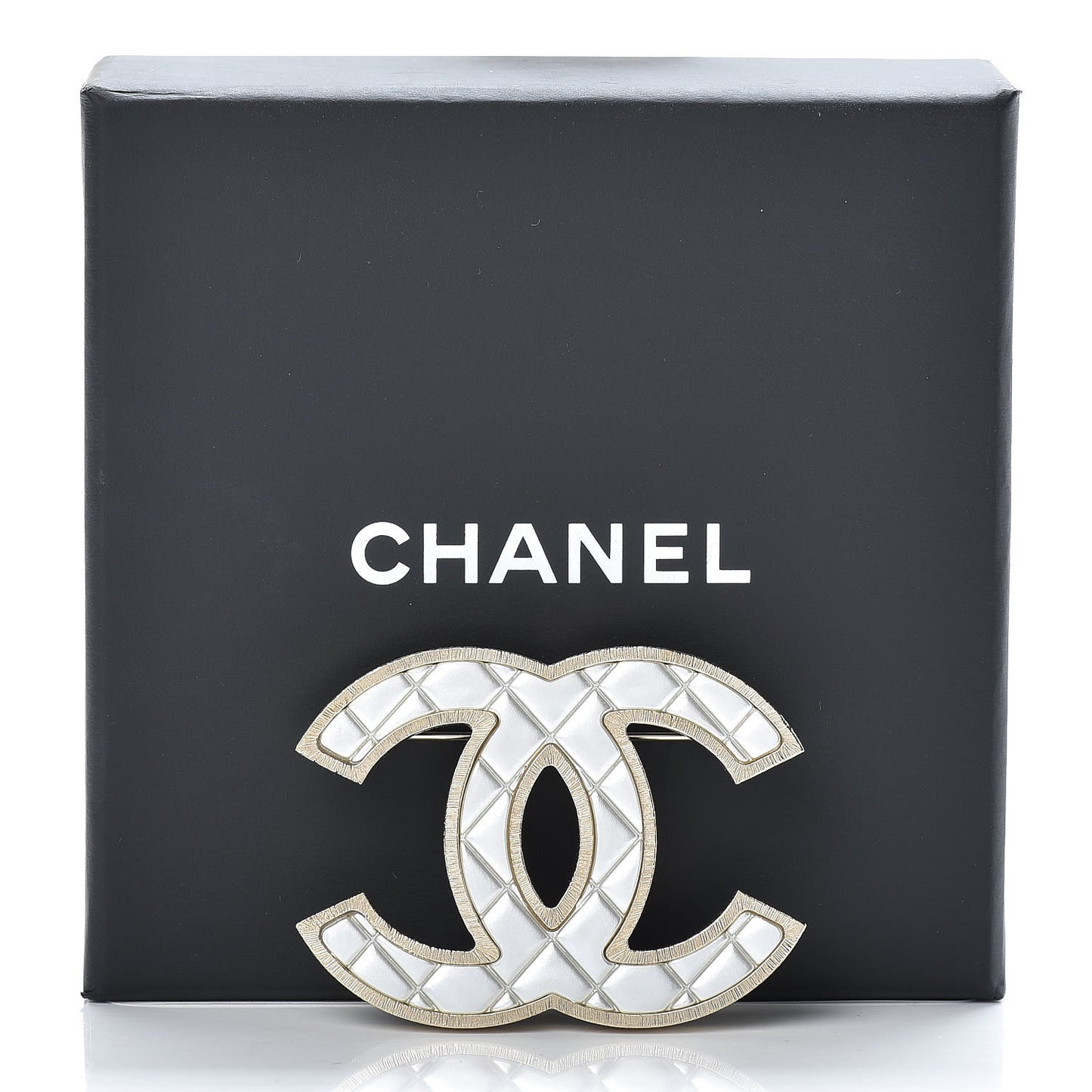 Metal Quilted CC Brooch Silver Gold
