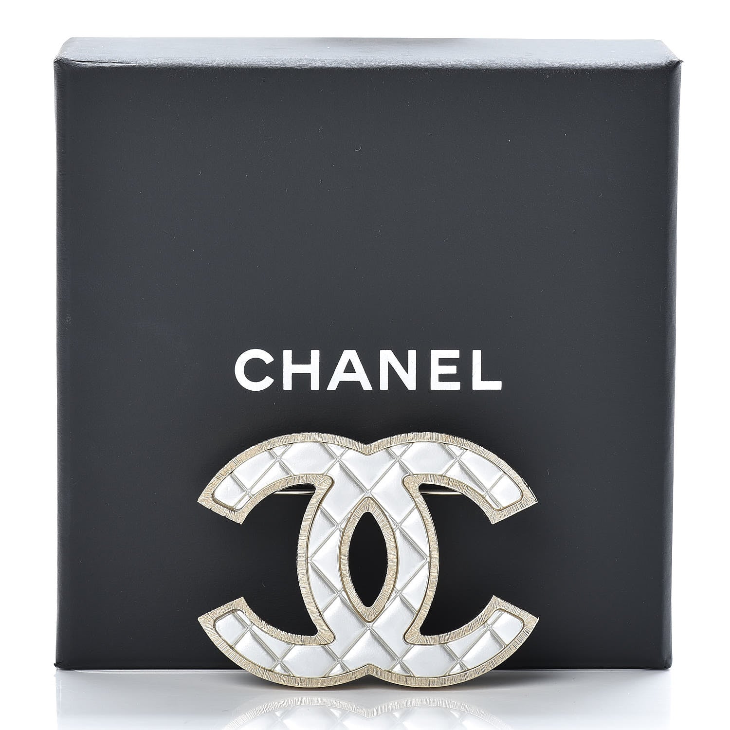 Chanel Metal Quilted CC Brooch Silver Gold 5 of 5