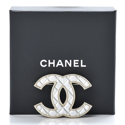 Chanel Metal Quilted CC Brooch Silver Gold 5 of 5
