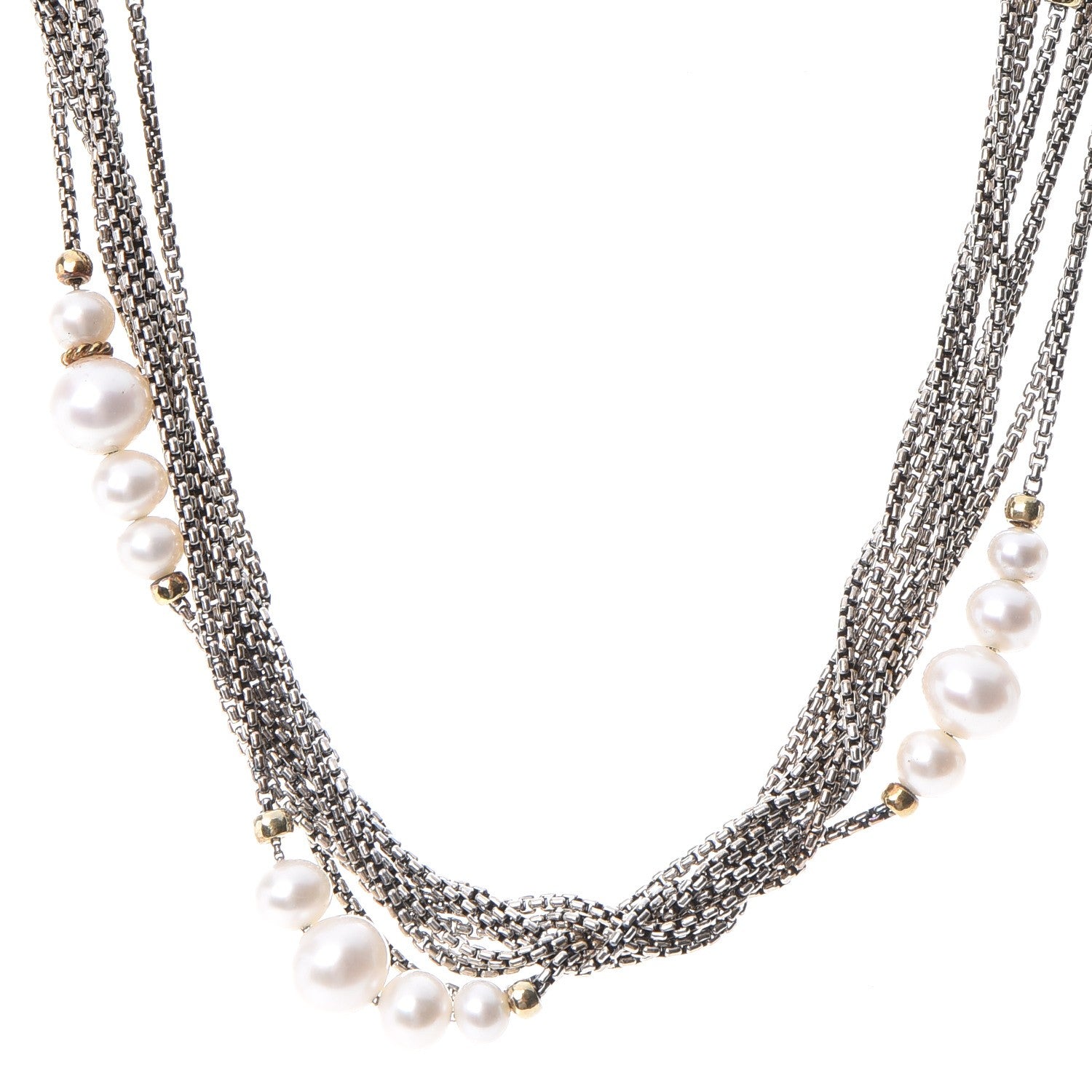 David Yurman Sterling Silver 18K Yellow Gold Pearl Multi Strand Necklace 1 of 11
