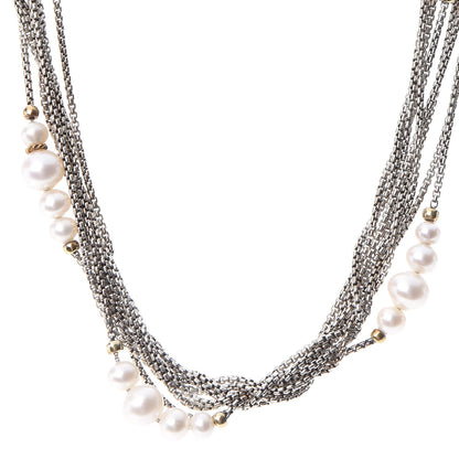 David Yurman Sterling Silver 18K Yellow Gold Pearl Multi Strand Necklace 1 of 11