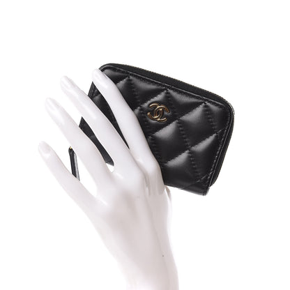 Chanel Lambskin Quilted Zip Around Coin Purse Wallet Black 2 of 9