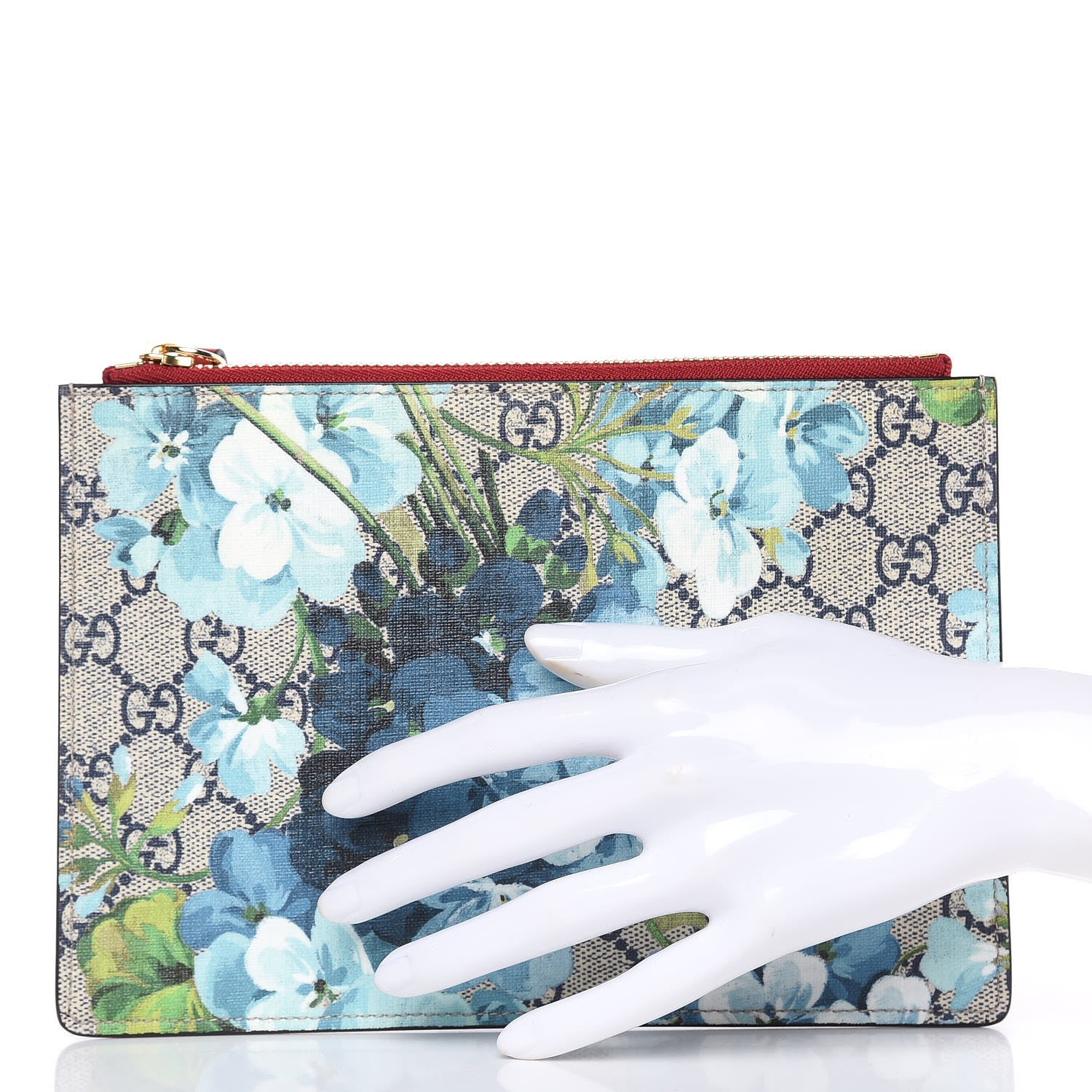 Gucci GG Supreme Monogram Blooms Small Zip Pouch Beige Blue Hibiscus Red 2 of 8