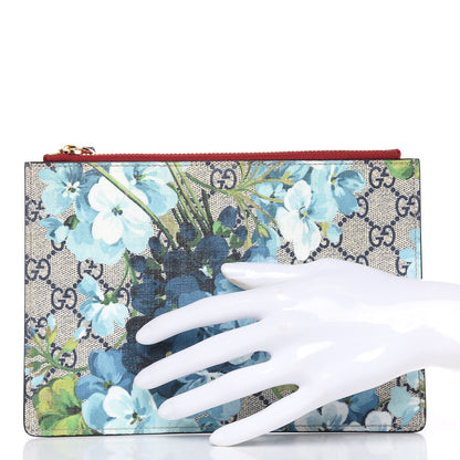 Gucci GG Supreme Monogram Blooms Small Zip Pouch Beige Blue Hibiscus Red 2 of 8