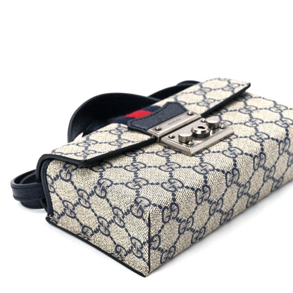 Gucci GG Supreme Monogram Textured Dollar Calfskin Web Mini Padlock Top Handle Shoulder Bag Beige Blue 10 of 12