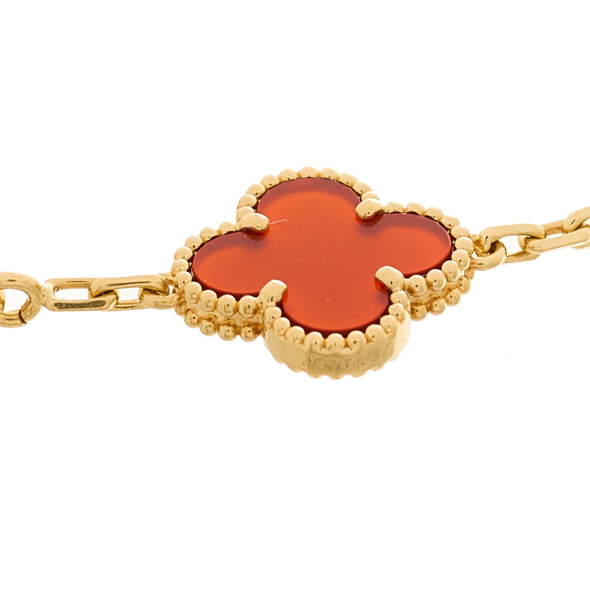 18K Yellow Gold Carnelian 5 Motifs Vintage Alhambra Bracelet