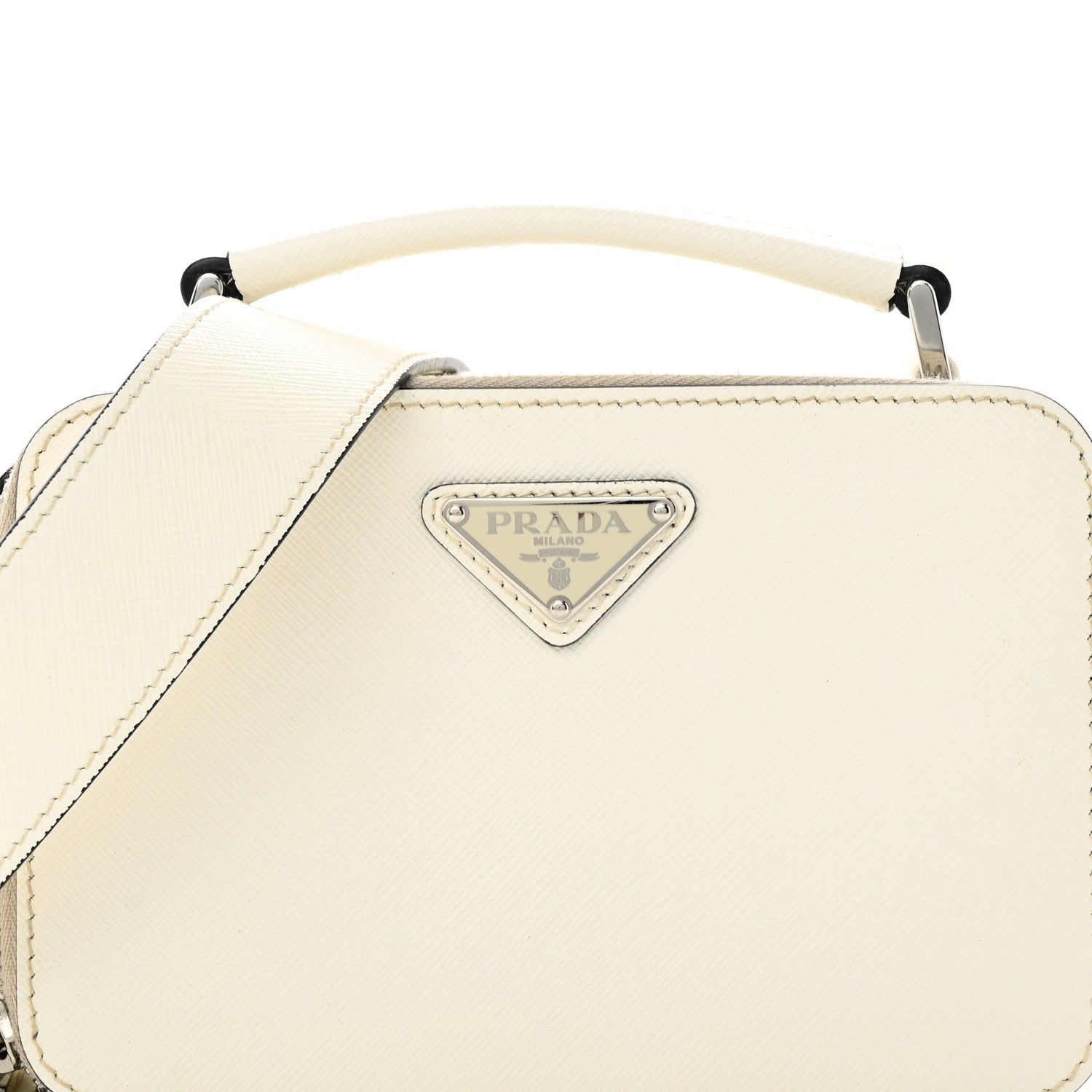 Prada Saffiano Travel Small Brique Top Handle Crossbody Bag White 8 of 22