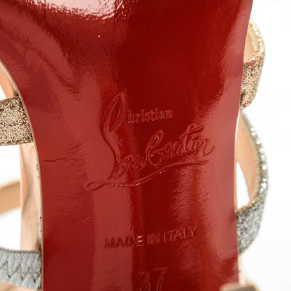 Christian Louboutin Glittered Mariniere 100 Cage Sandals 37 Gold Silver 6 of 7