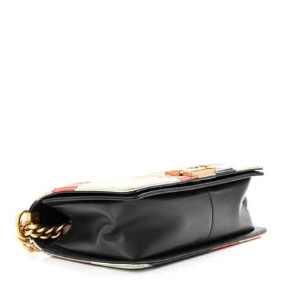 Chanel Lambskin Suede Patchwork Medium Act I Camellia Boy Flap Charcoal Brown Pink 4 of 12