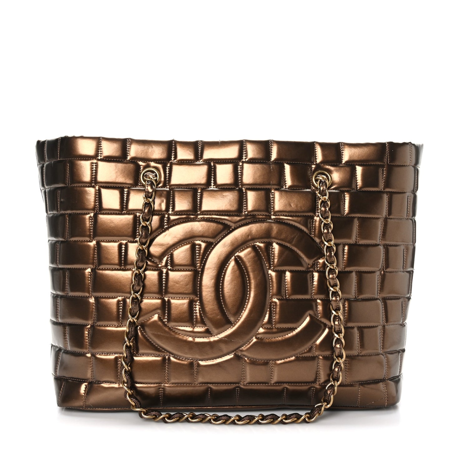 Vinyl Quilted Large Frozen Tote Bronze