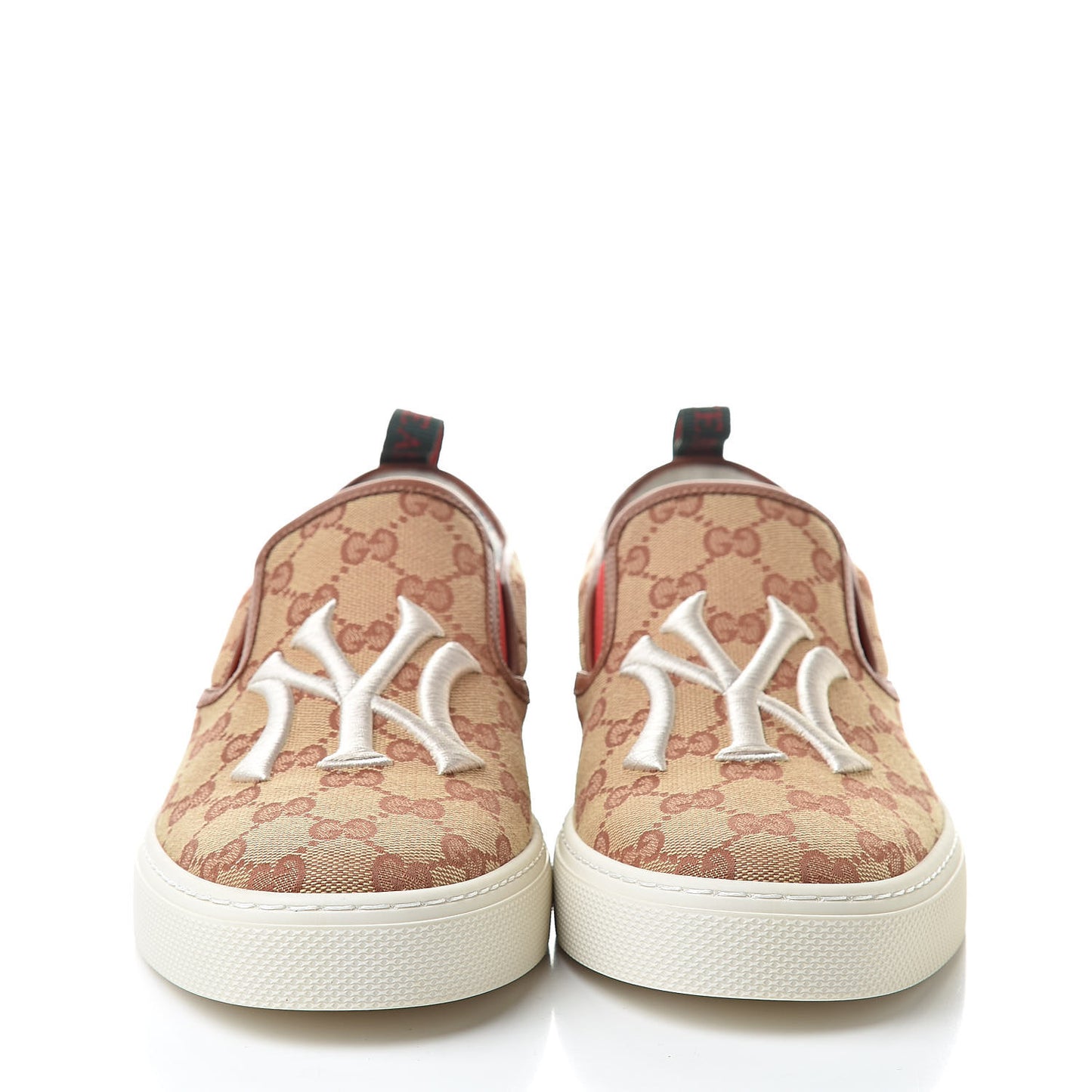 X MLB GG Monogram NY Yankees Embroidered Mens Slip On Sneakers 8 Beige Ruggine Rust