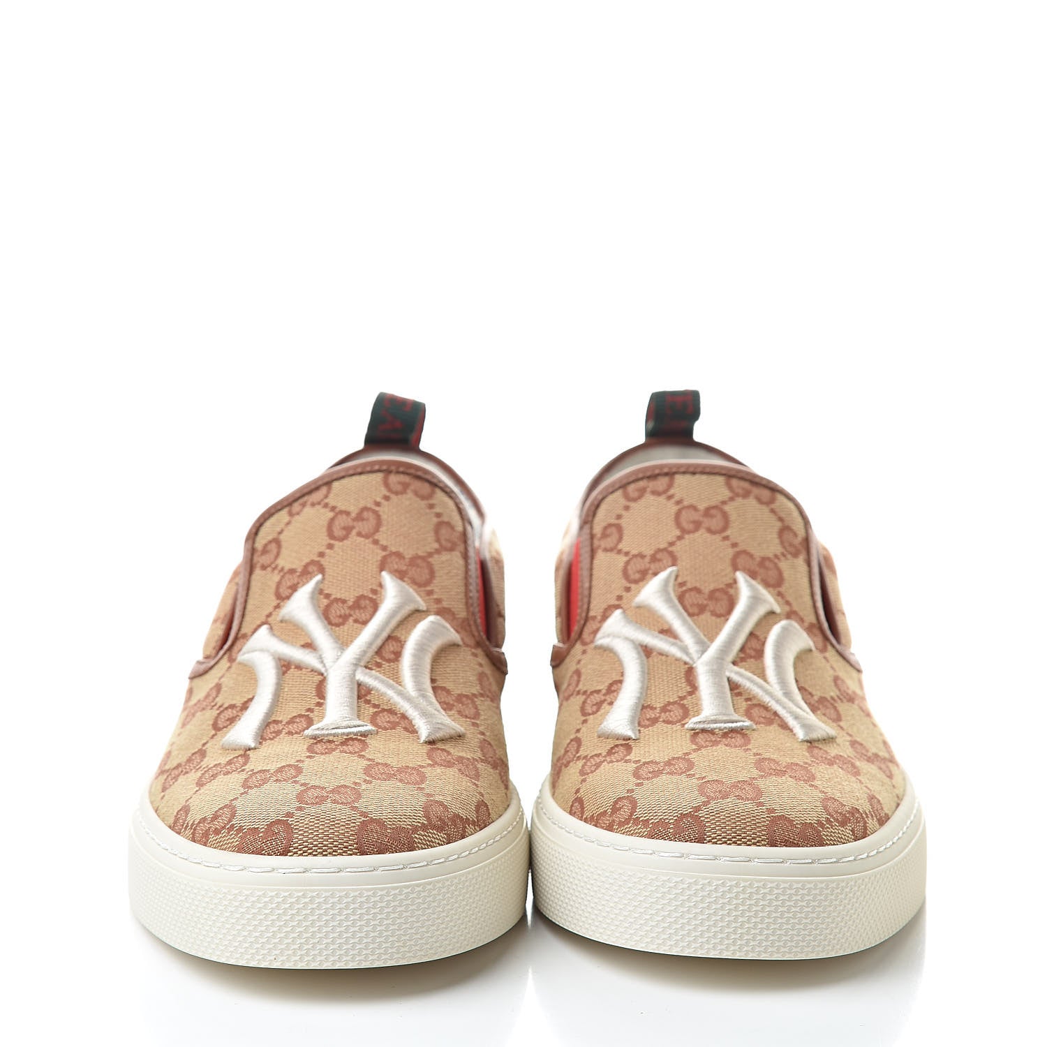 Gucci X MLB GG Monogram NY Yankees Embroidered Mens Slip On Sneakers 8 Beige Ruggine Rust 2 of 9