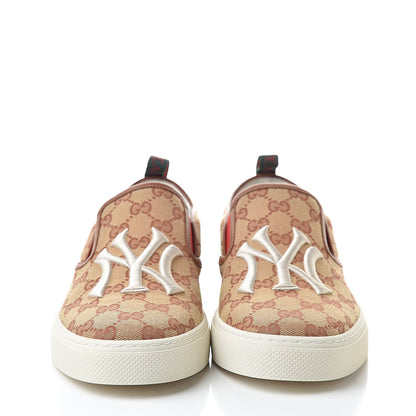 Gucci X MLB GG Monogram NY Yankees Embroidered Mens Slip On Sneakers 8 Beige Ruggine Rust 2 of 9