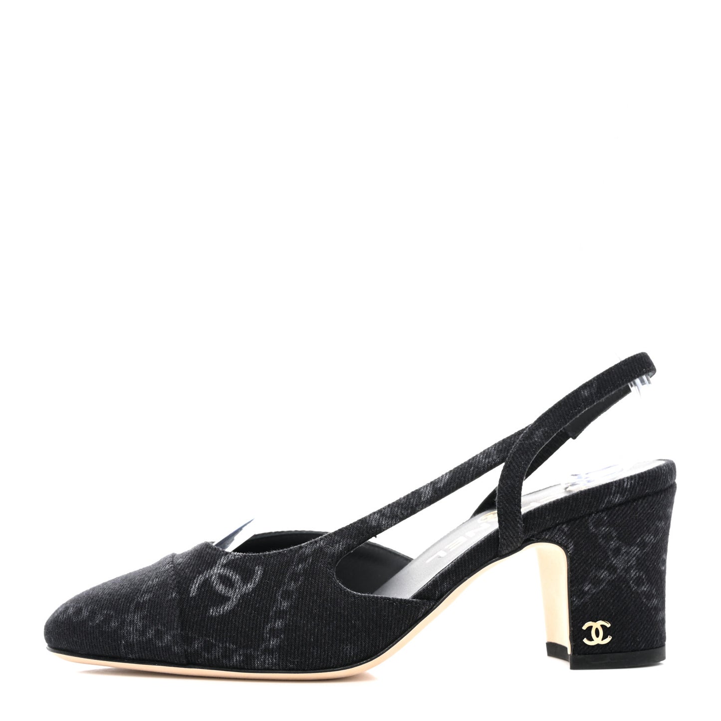 Denim Cap Toe CC Slingback Pumps 36 Charcoal Black Blue