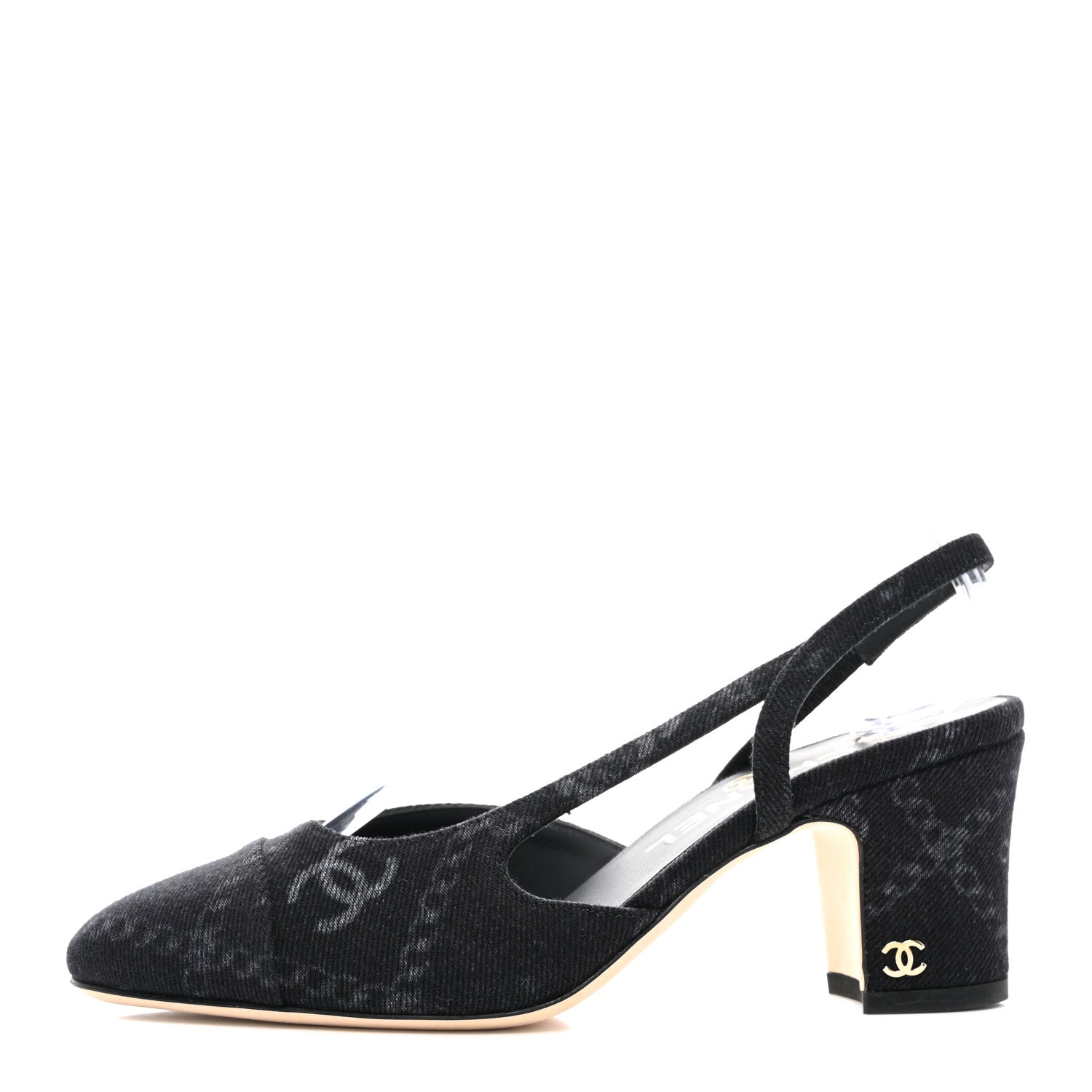 Chanel Denim Cap Toe CC Slingback Pumps 36 Charcoal Black Blue 1 of 9