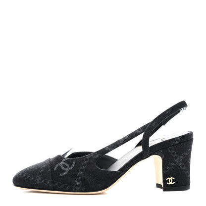 Chanel Denim Cap Toe CC Slingback Pumps 36 Charcoal Black Blue 1 of 9
