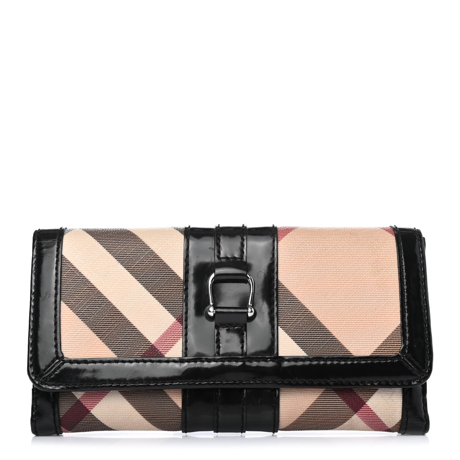 Burberry Patent Nova Check Penrose Wallet Black 1 of 4