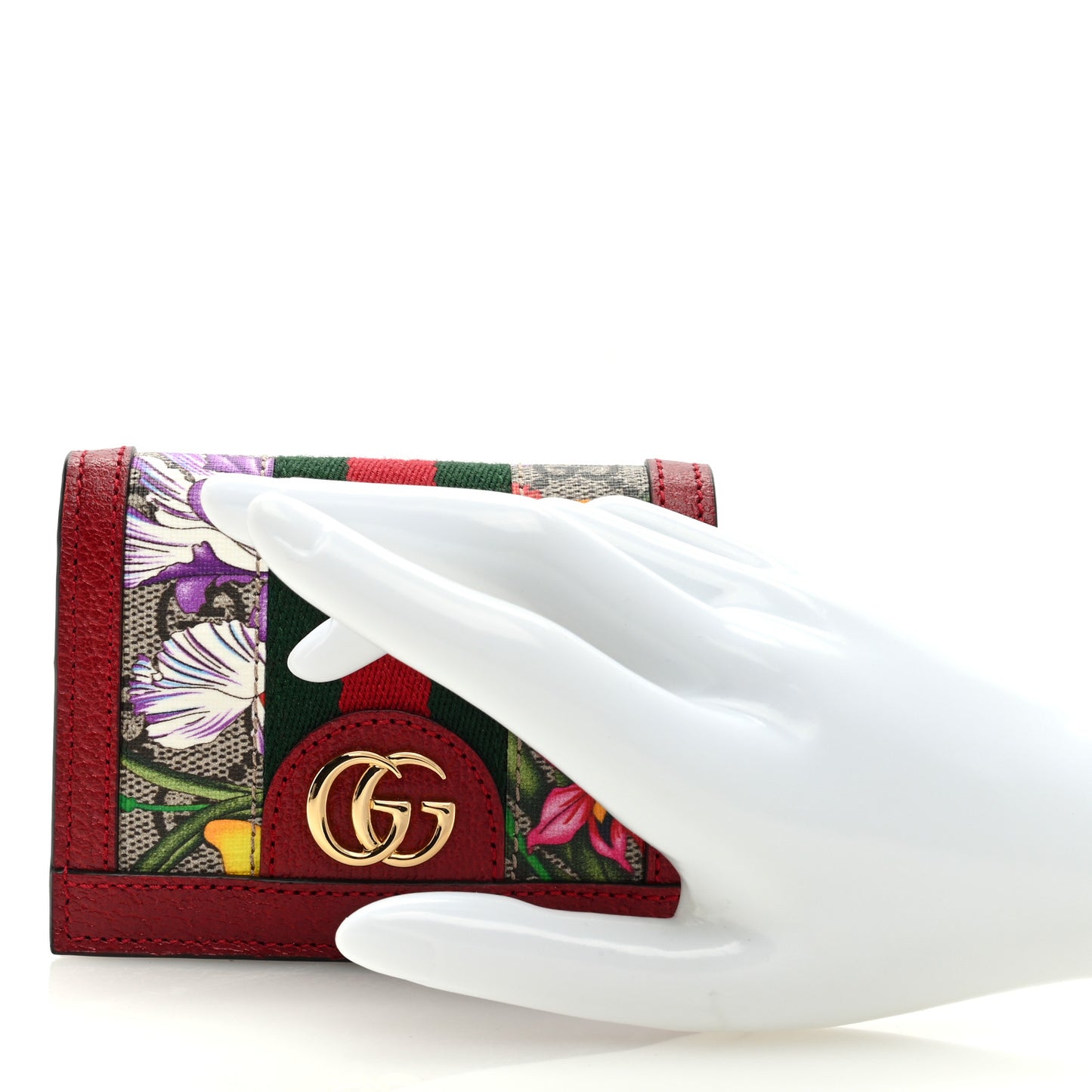 GG Supreme Monogram Flora Web Ophidia Card Case Red