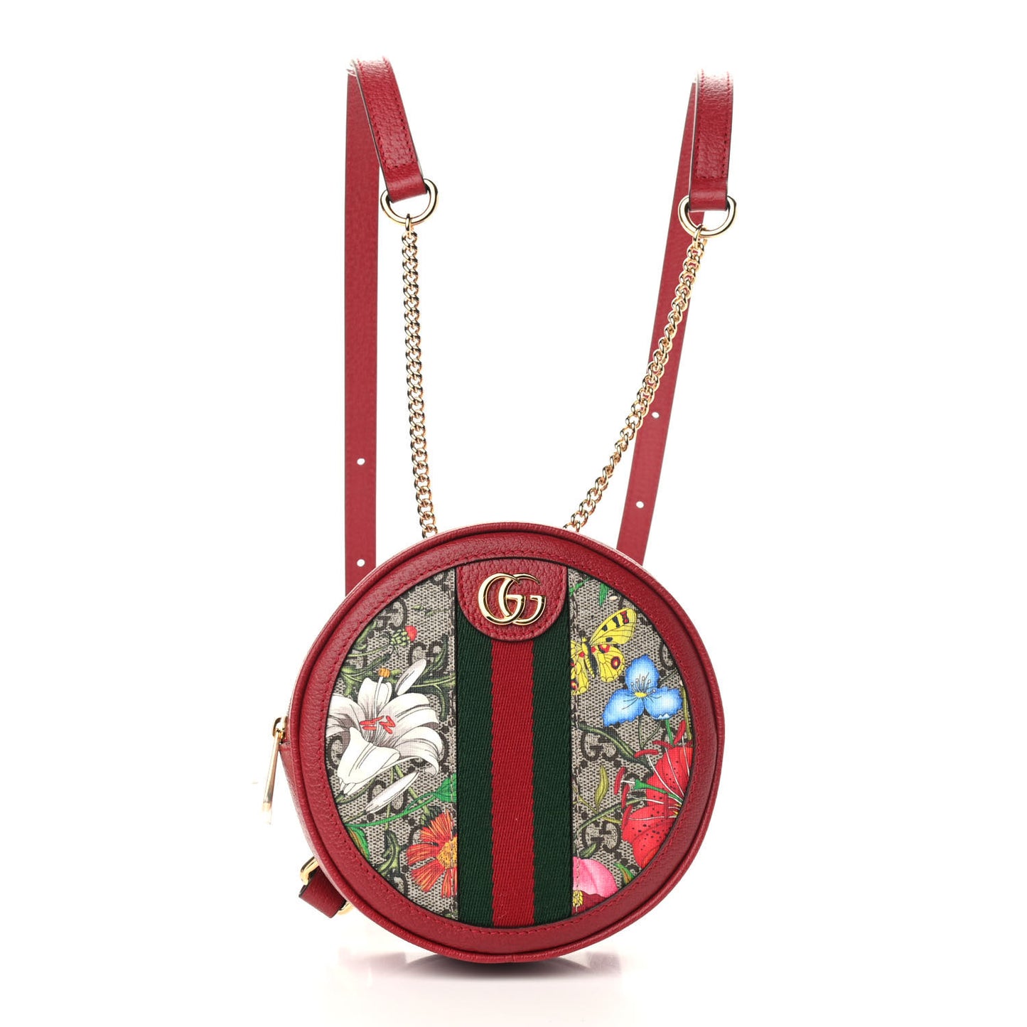 GG Supreme Monogram Web Flora Mini Ophidia Round Backpack Red